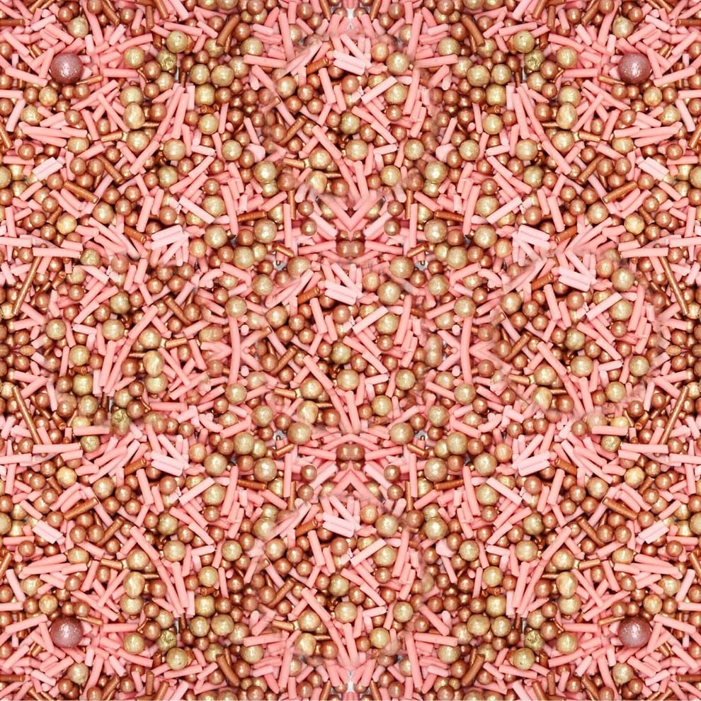ConfectPink and Gold Edible Sprinkle Mix, Metallic Cake Decorations, Cupcake Toppers, Baking Toppings for Birthday, Wedding, Party Cakes | Vegan, Gluten-Free, Nut-Free, Soy-Free, Dairy-Free, Palm Oil-Free- 4.2 Oz