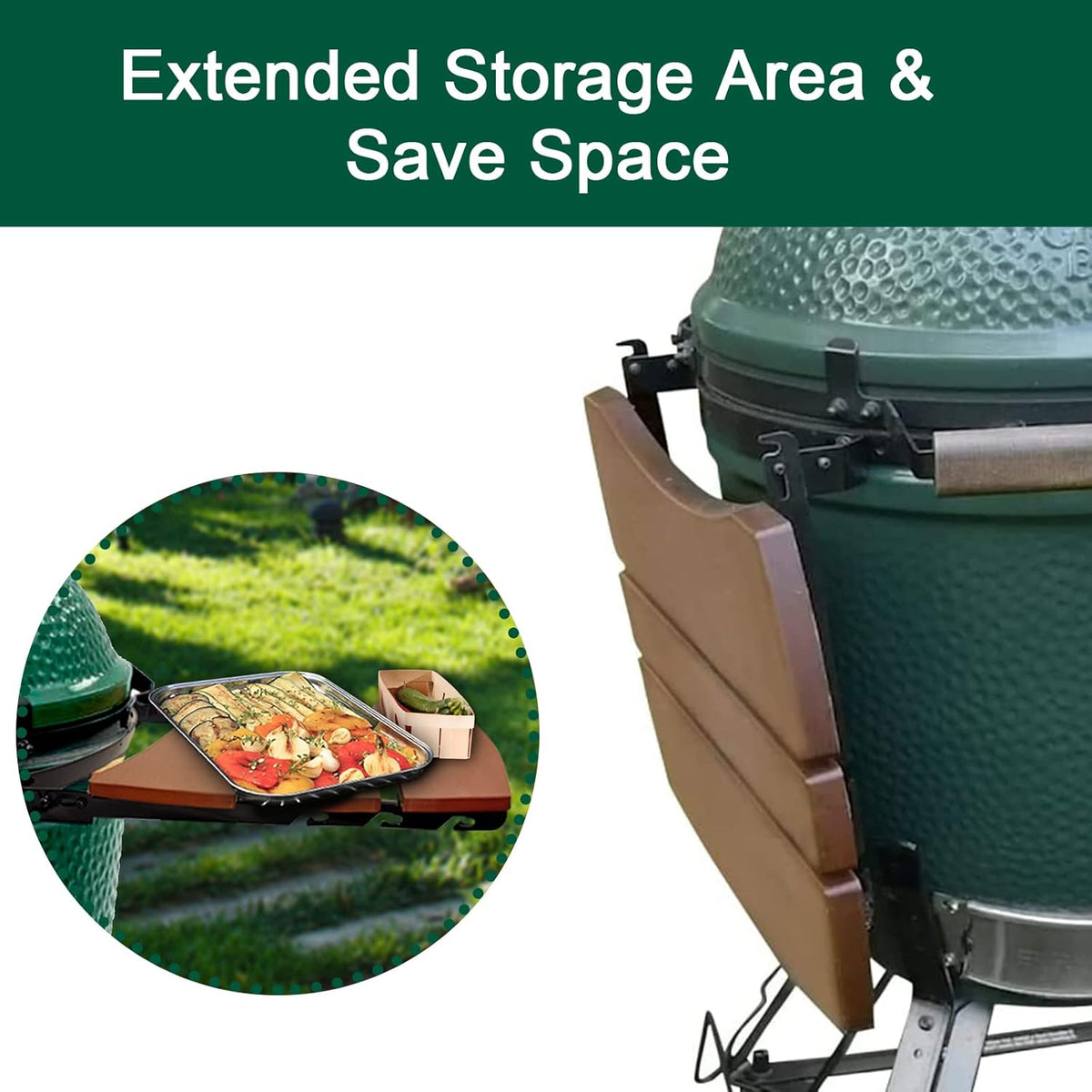Side Shelves Big Green Egg Accessories, Composite 3 Slat Egg Mates for Large Big Green Egg with Folding Side Shelves Replacement Parts Grill & Smoker Accessories