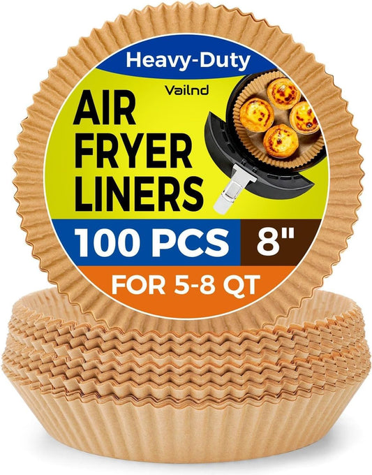 100Pcs Air Fryer Paper Liners Disposable, 8 Inch Max Xl Large Cooker Air Fryer Disposable Paper Liners, Oil Proof Parchment Sheets Round Basket Bowl Liner for Baking