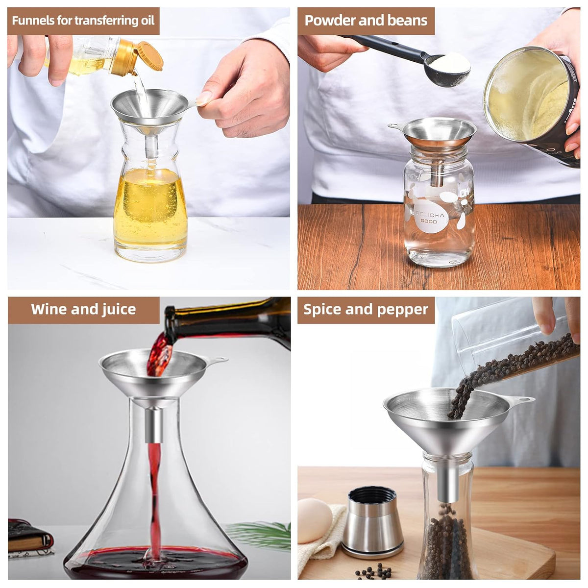 Funnels for Kitchen Use Filling Bottles, Kitchen Funnel Set of 3, Small Funnels for Filling Small Bottles Transferring Essential Oil, Liquid, Spice, Dry Ingredients & Powder, Dishwasher Safe