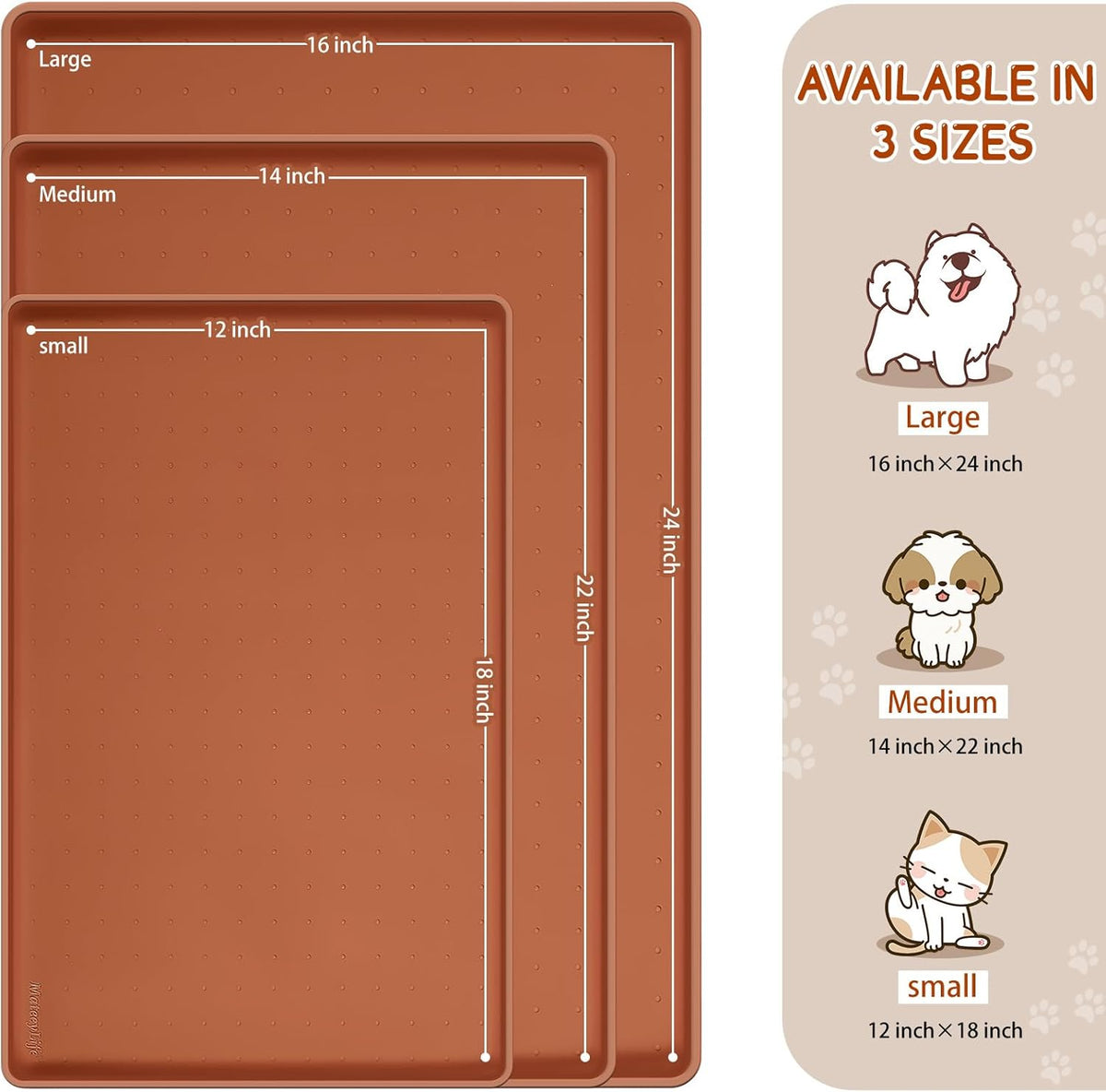 MateeyLife Silicone Cat & Dog Food Mat for Floors Waterproof, Anti-Slip Dog Bowl Mats for Food and Water, Pet Feeding Mats with Lip to Prevent Spills, Pet Placemat for Messy Drinkers to Protect Floors
