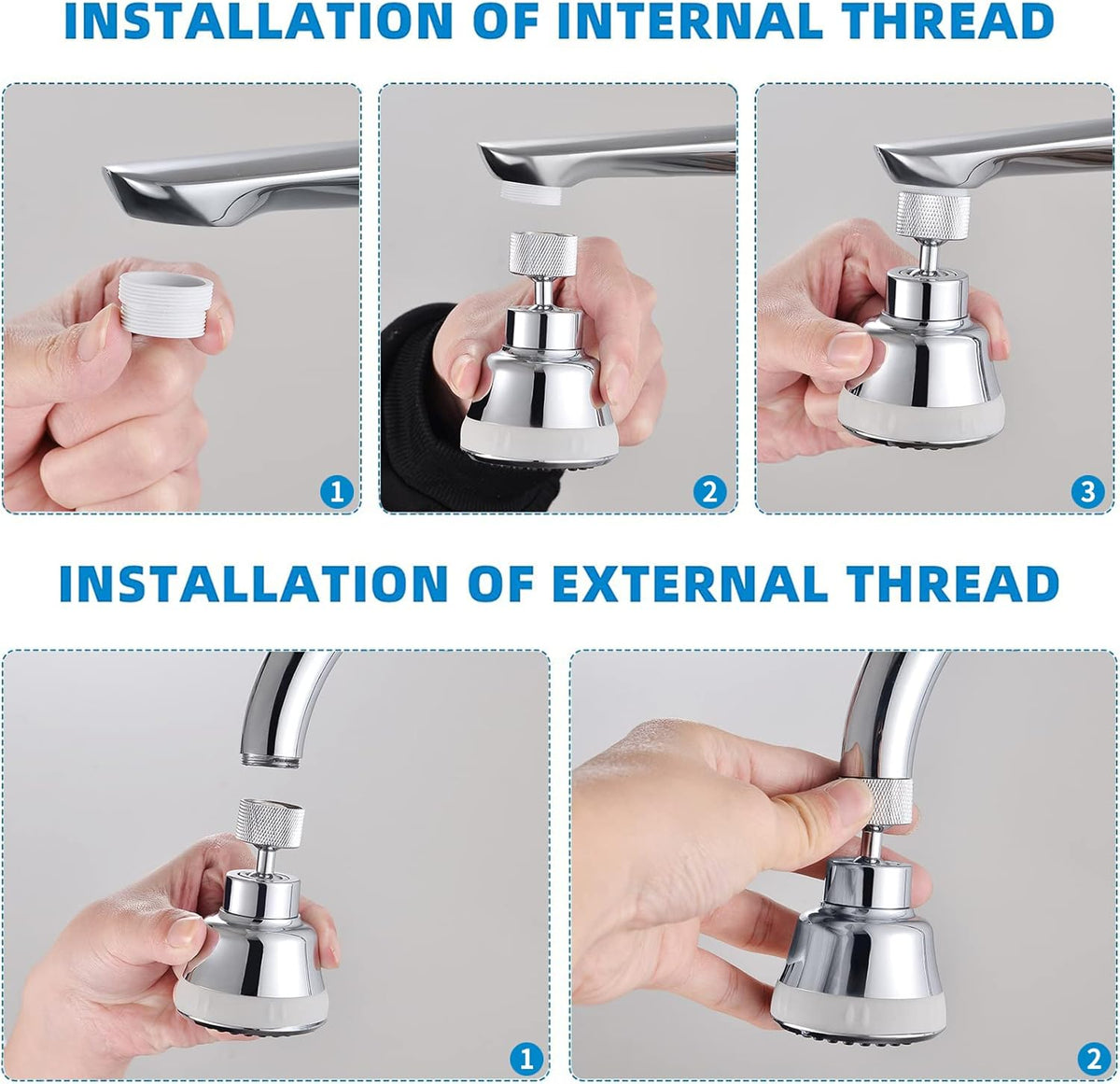 4 Spray Modes Faucet Aerator,360 Degree Faucet Sprayer Attachment,Big Angle Kitchen Faucet Aerator,Swivel Faucet Extender,Sink Sprayer Attachment for faucet,55/64 inch Female Thread (Chrome)