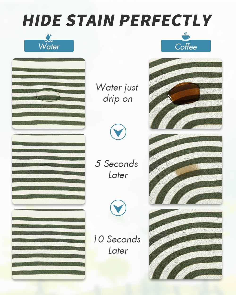 AMOAMI Coffee Mat Hide Stain Rubber Backed Absorbent Dish Drying Mat for Kitchen Counter - Fits Under Coffee Maker & Dish Rack - Green Line 12x19