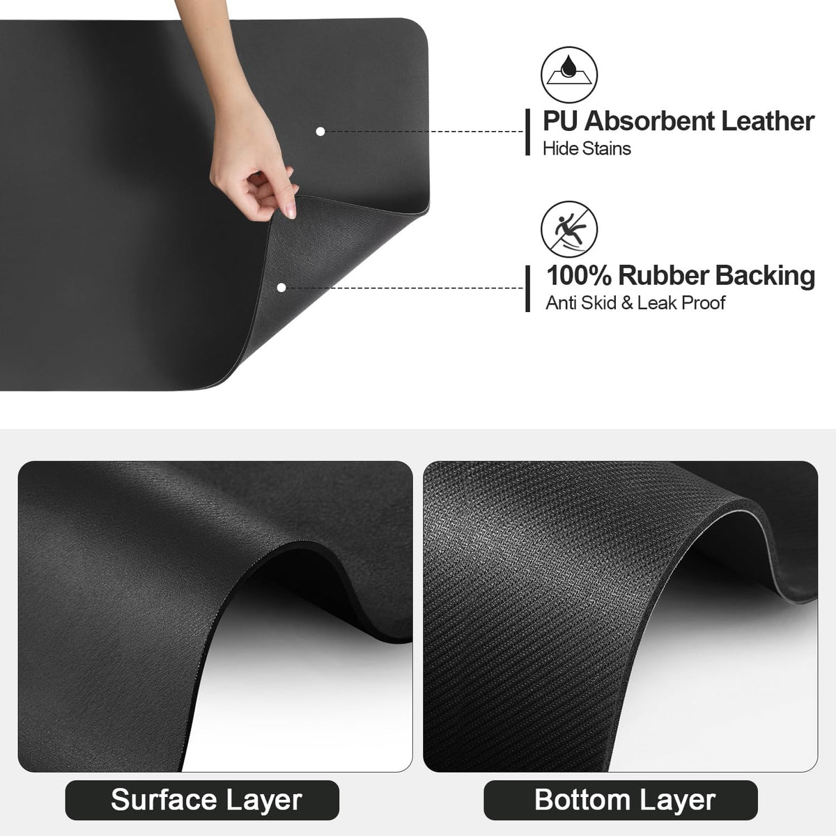 Dish Drying Mat for Kitchen Counter | Coffee Bar Mat for Countertops | Heat Resistant Drainer Mat with Non-slip Rubber Backed | Hide Stain Kitchen Absorbent Draining Mat | Black 16"x18"