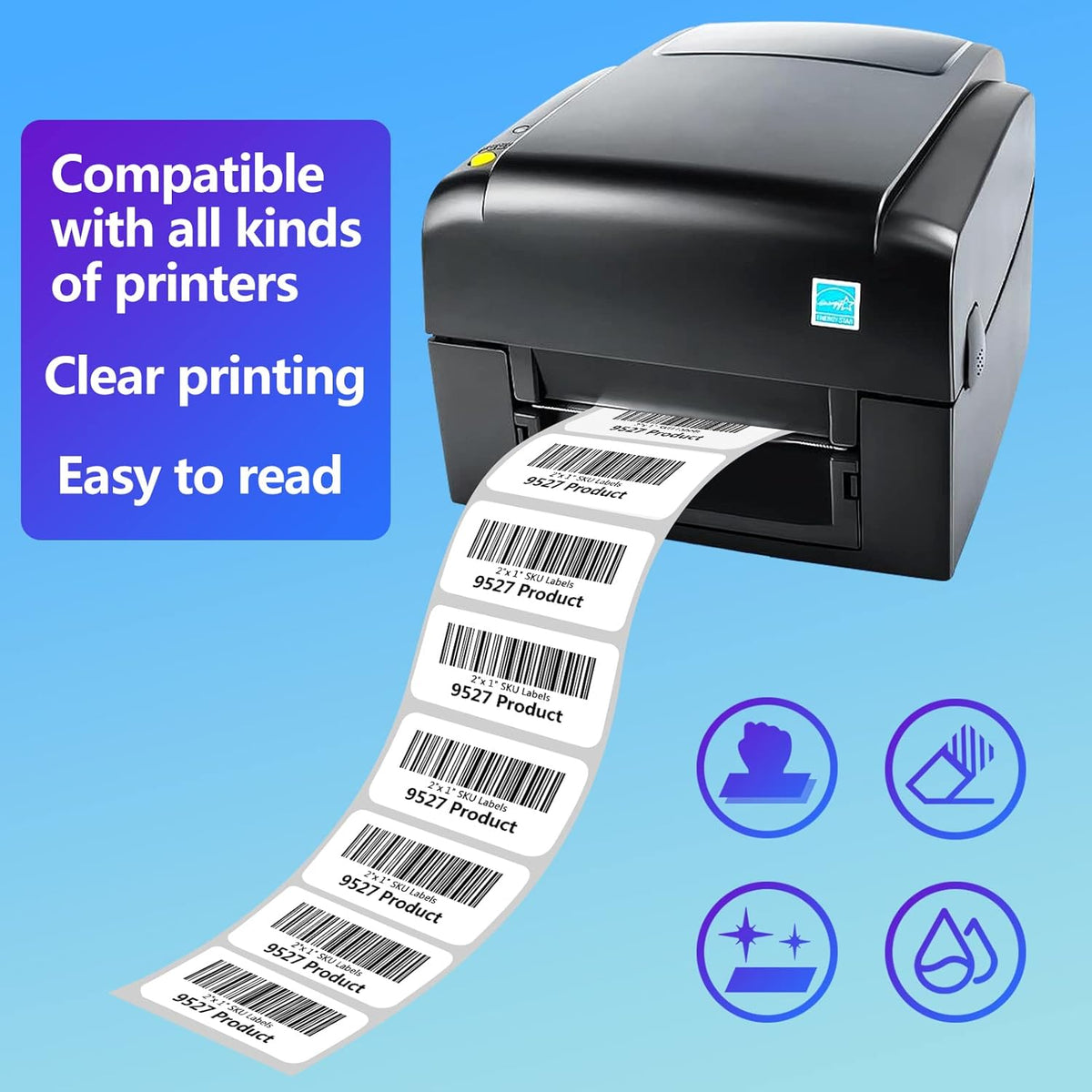 9527 Product 2" x 1" Sticker Labels, 12,000 Direct Thermal Labels, 12 Rolls