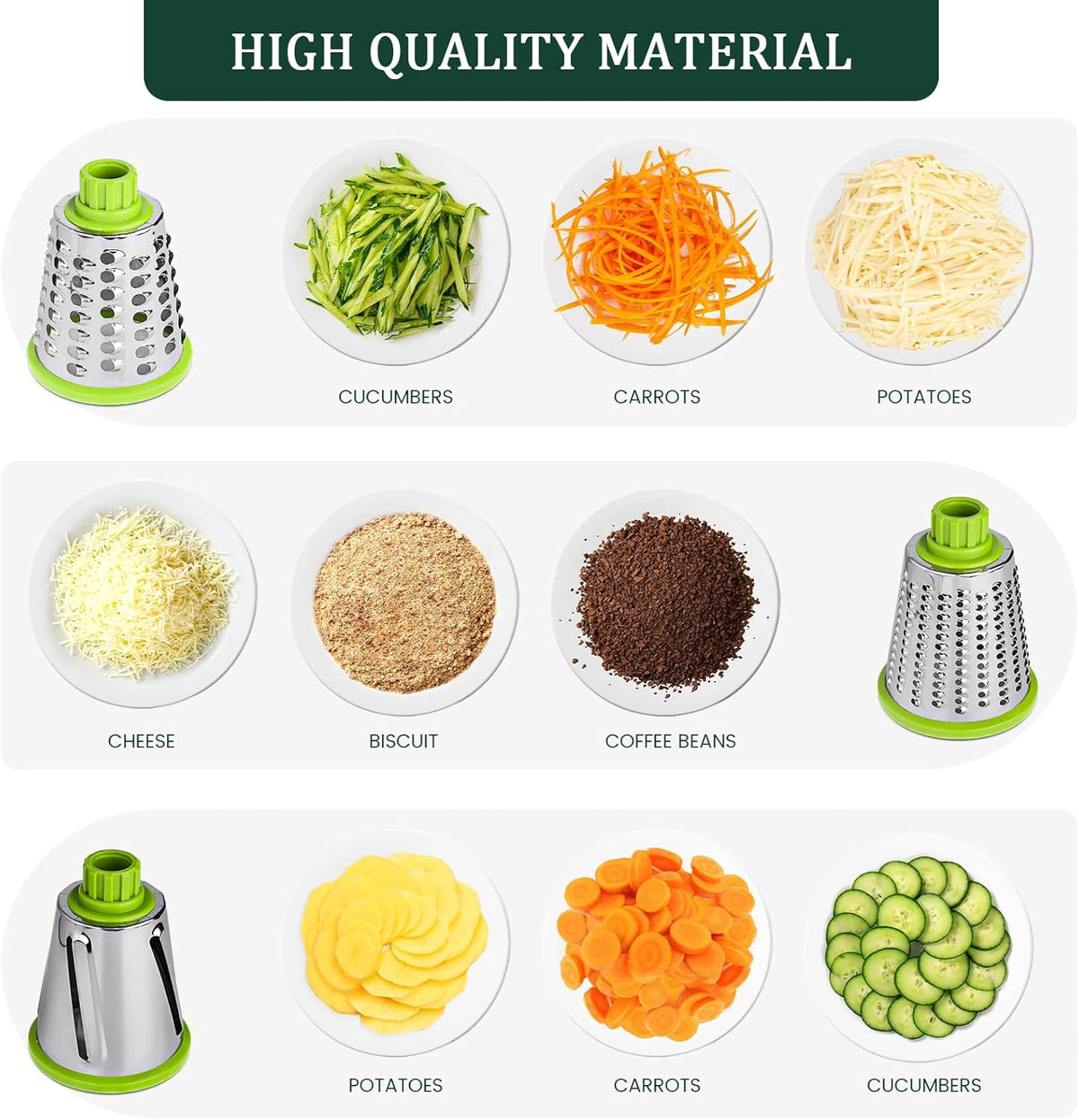 HANSGO Rotary Cheese Grater, Cheese Shredder, Labor-Saving Handle, Strong Suction Base, 3 Changeable Blades for Harder Cheeses, Vegetable, Nuts, Chocolate, Fruits, Safe & Easy to Clean