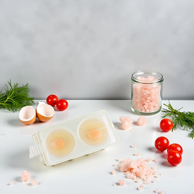 1Pc White 2 Slots Microwave Oven Egg Steamer Poacher Cooker, Rectangular,Poach Eggs, Boil Eggs, Cook Eggs, Steam Eggs Egg Poachers Specialty Cookware (2 Eggs Capacity)