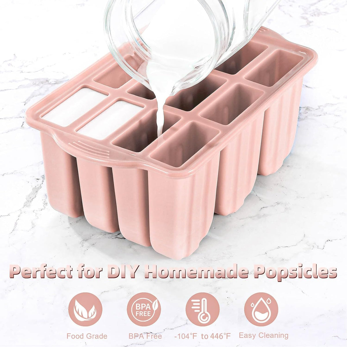 Silicone Popsicles Molds,Ice Pop Cream Mold Set Homemade Toddler Popsicle Maker For Kids Para Paletas De Helado Kulfi BPA Free, with 50 Sticks, 50 Bags,50 wire Ties (Pink)