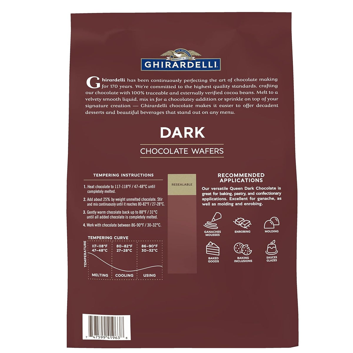 Ghirardelli Chocolate Company Dark Chocolate Wafers, 5lb. Bag (Pack of 1)