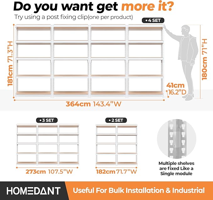 HOMEDANT 5 Tier White Storage Shelves Adjustable Laminated Boltless Garage Metal Shelving Unit Heavy Duty Utility Rack Shelf Warehouse Pantry Closet Kitchen 35.9" W x 16.2" D x 71.3" H White 10Pack