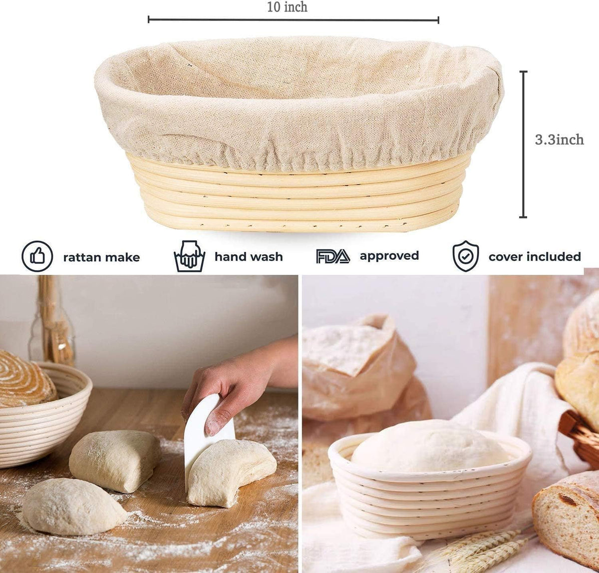 Banneton Bread Proofing Basket, 2 Pack 10 Inch Oval Sourdough Proofing Basket, Sourdough Bread Baking Supplies for Making Baking Fermentation Food Storage Tools