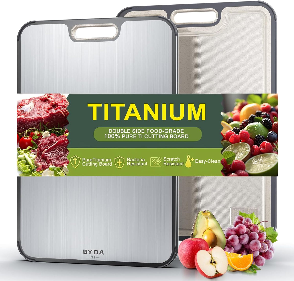 Titanium Cutting Board for Kitchen,Double Sided FoodGrade,Pure Titanium&Wheat Straw PP,Non-Toxic,Non-Slip,Dishwasher Safe,Ideal for Meat,Vegetables,Fruit
