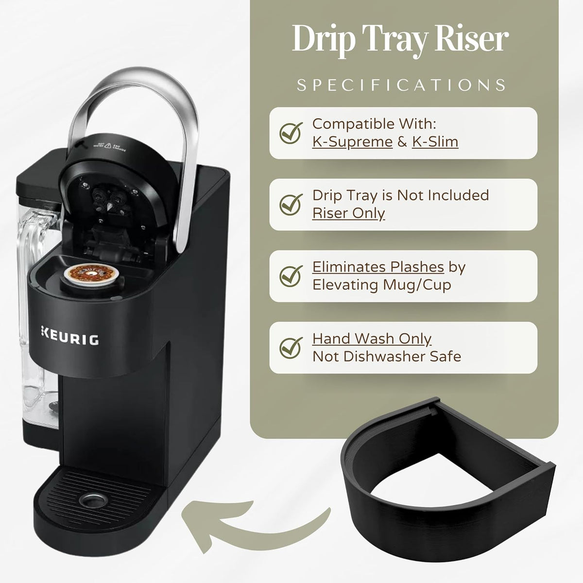 Drip Tray Mug/Cup Riser Made for the Keurig to Reduce Splashes - Riser Only (Gray, K-Slim 1.25 Inches Tall)