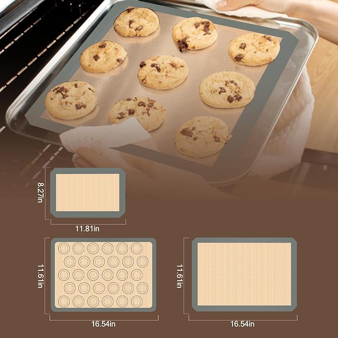 Macaron Silicone Baking Mat, 3 Pack Reusable Baking Mat, Non-Stick, Food Safe Silicone Cookies Sheets for Baking
