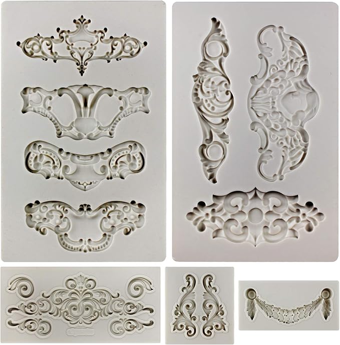Crown Baroque Style Ornament Silicone Molds 5-count Art Decor Filigree Scrollworks