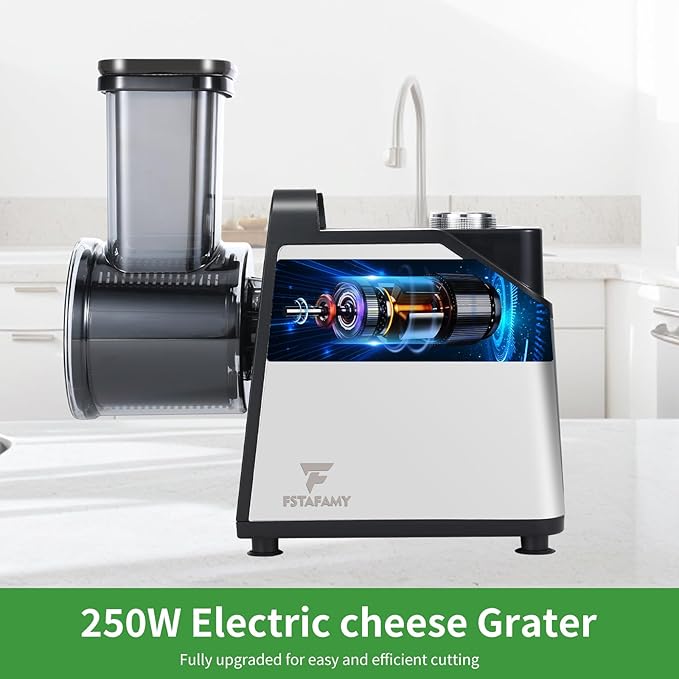 Electric Cheese Grater and Vegetable Slicer, 250W, 5-in-1 Kitchen salad chopper Food Processor with One-Touch Control