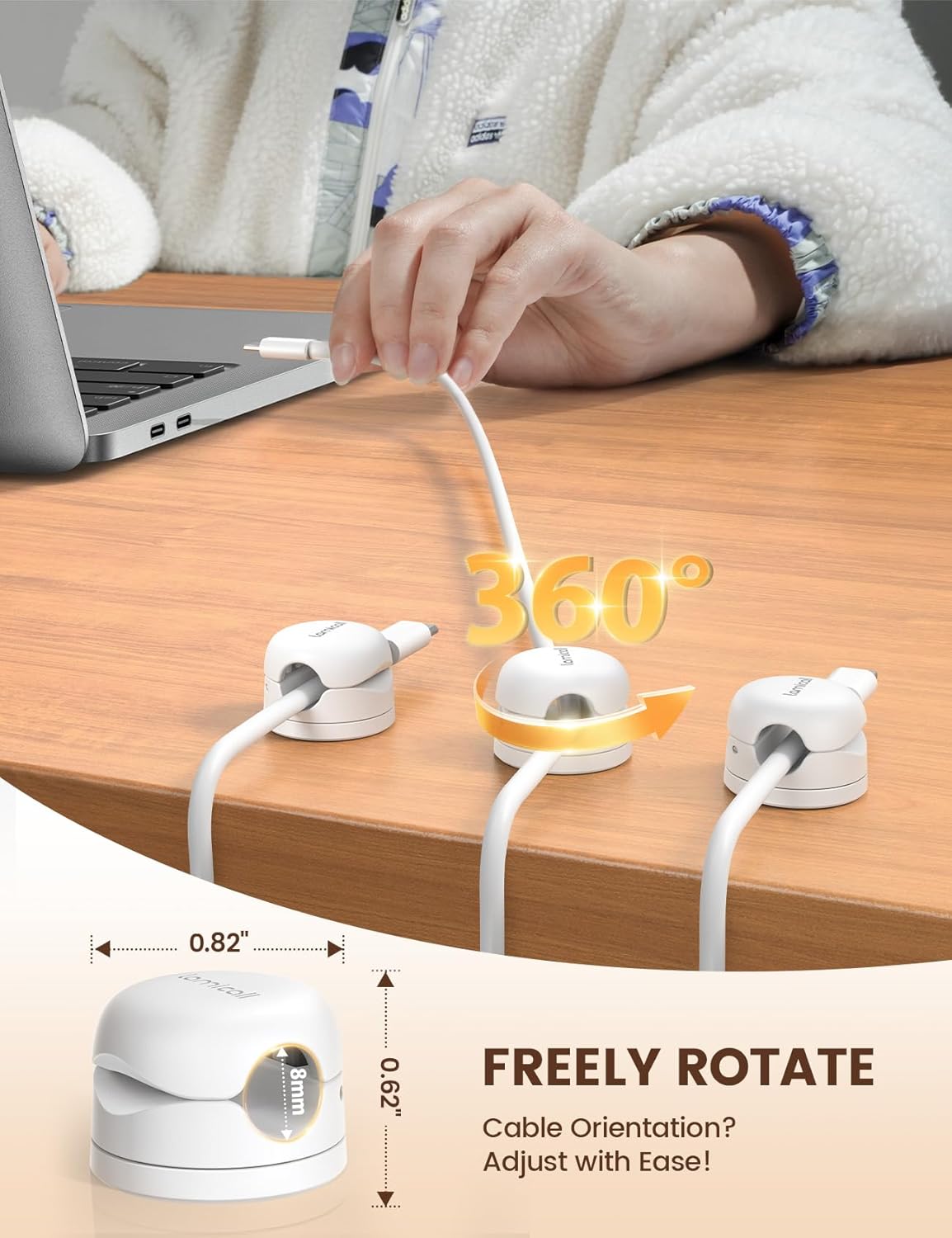 Lamicall 12Pack Rotatable Cord Organizer, Office Desk Nightstand Accessories - Cable Clips Management, Birthday Gifts for Teens Friends, Desk Phone Charger Holder Gadget, Home Workspace Organizer