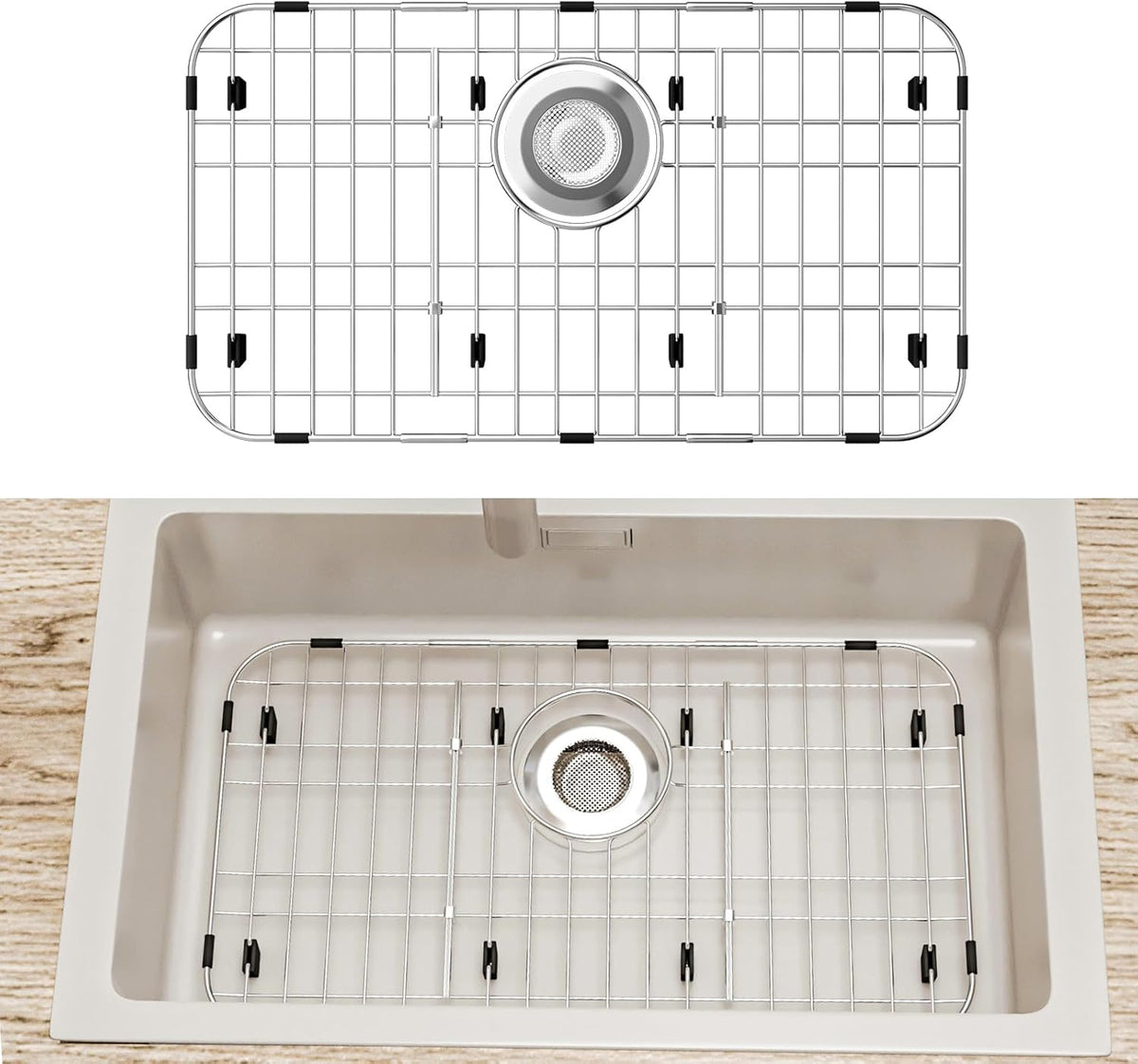 23’’ x 13’’ Stainless Steel Sink Grid, Sink Protectors for Kitchen Sink, Sink Protector with Rear Drain for Single Sink Bowl, Sink Bottom Grid, Sink Grate for Bottom with Sink Strainer