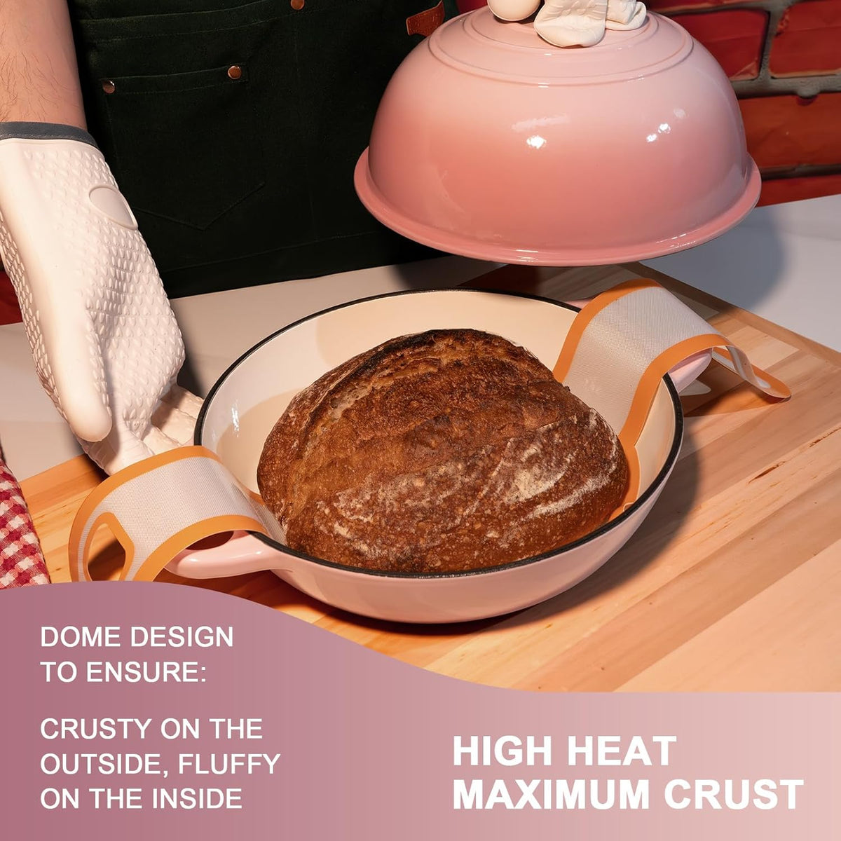 AHJ 6QT Dutch Oven For Bread Baking, Enameled Cast Iron Dutch Oven Pot with Lid, Multi-Functional Bread pan, Sourdough Baking Supplies with Proofing Basket, Cast Iron Bread Oven, Silicone Sling & Gloves.