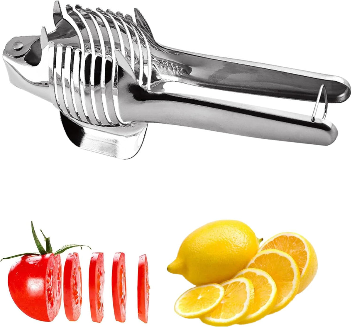 Lemon Slicer Tomato Cutter Multipurpose Round Fruit Cutter Holder for Orange Onion Egg Handhold Stainless Steel Kitchen Tools Household Kitchen Utensil