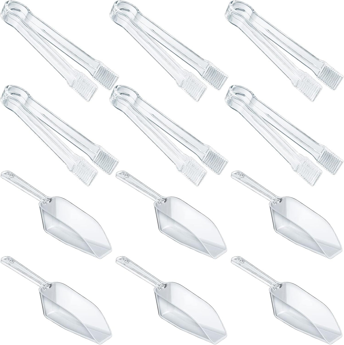 Roshtia 12 Pcs Plastic Serving Tongs Mini Kitchen Tongs Utility and Plastic Kitchen Scoops Clear Ice Scoop Mini Clear Buffet Scoop for Candy Dessert Buffet Ice Snack Coffee Tea