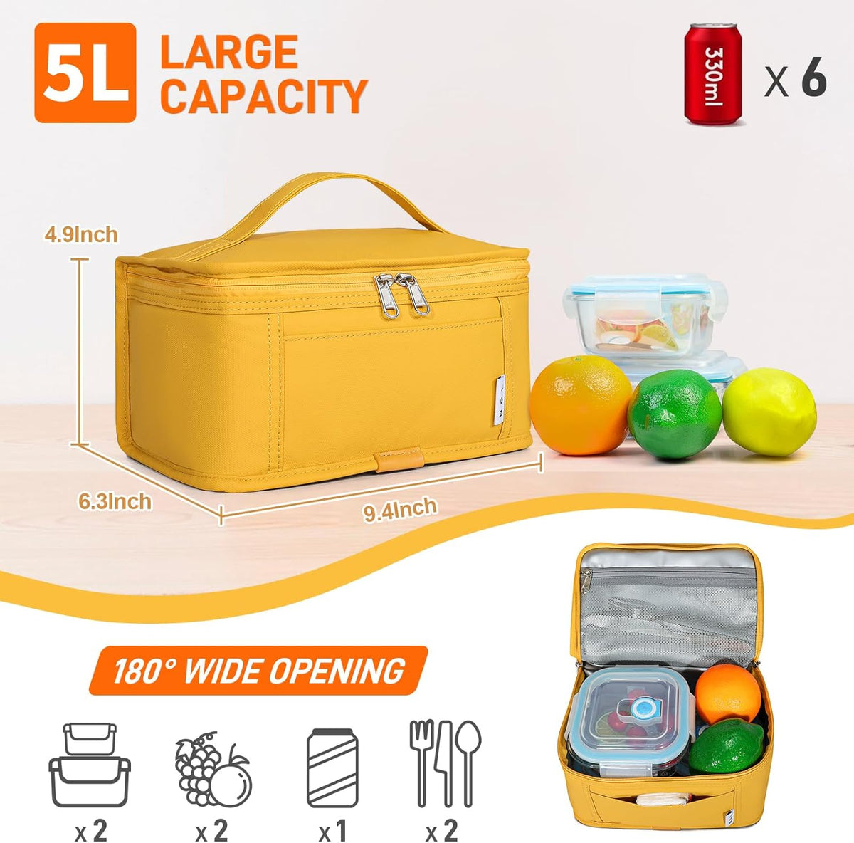 NOL Natural Organic Lifestyle Small Lunch Bag Mini Lunch Box Insulated Lunch Bag for Men/Women Leakproof Cooler Tote Bag Lightweight Nylon Waterproof Lunch Box For Work, Earth-yellow