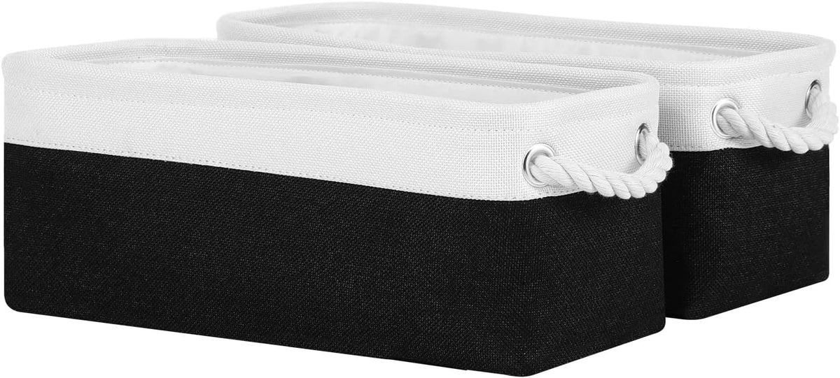 DULLEMELO Toilet Paper Storage Basket, Toilet Paper Basket for Back of Toilet, Bathroom Storage Basket for Cosmetics Towels Toilet Paper, Toilet Tank Basket with Rope Handles for Toilet(White&Black)