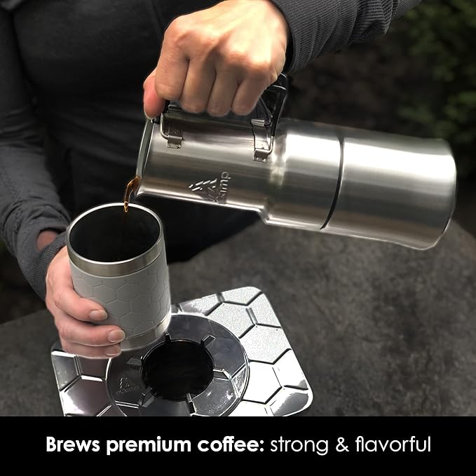 nCamp - Café, Portable Coffee Maker, Portable Espresso Machine, Compact Camping Coffee Maker, Stainless Steel Travel Coffee Maker with Camping Coffee Cup, Reusable, 12 oz