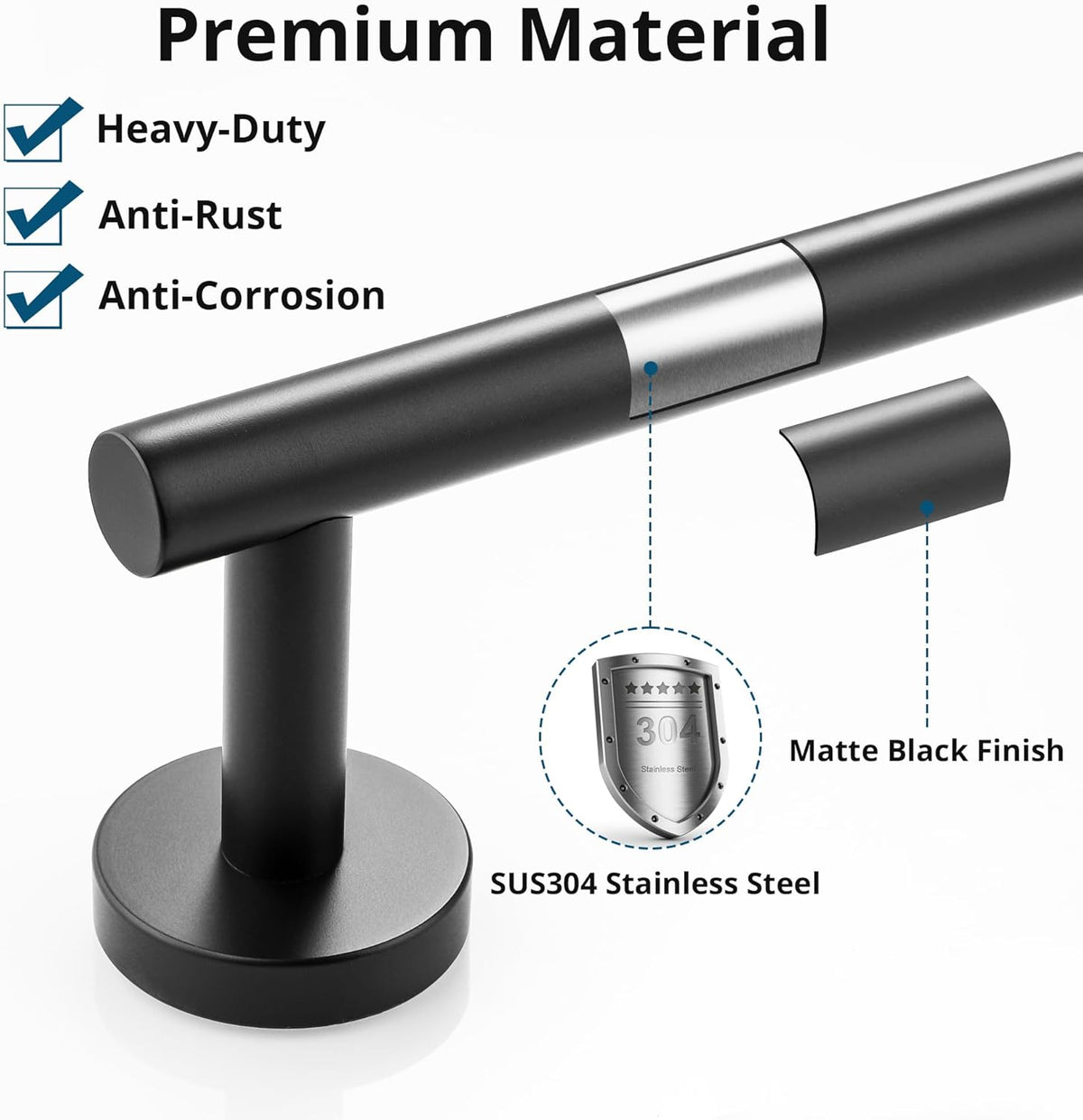 Sayayo Matte Black Hand Towel Holder for Bathroom, 12 Inch Towel Bar Towel Rack for Kitchen, Towel Ring Towel Rod Wall Mount SUS304 Stainless Steel (Hanging Length 9-Inch)