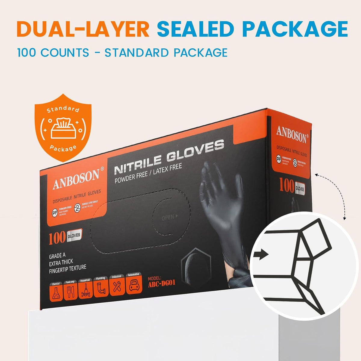 6 mil Disposable Nitrile Gloves, Heavy Duty Disposable Gloves, Cooking Glove, Latex Free, Powder Free (Black of 100, Medium)