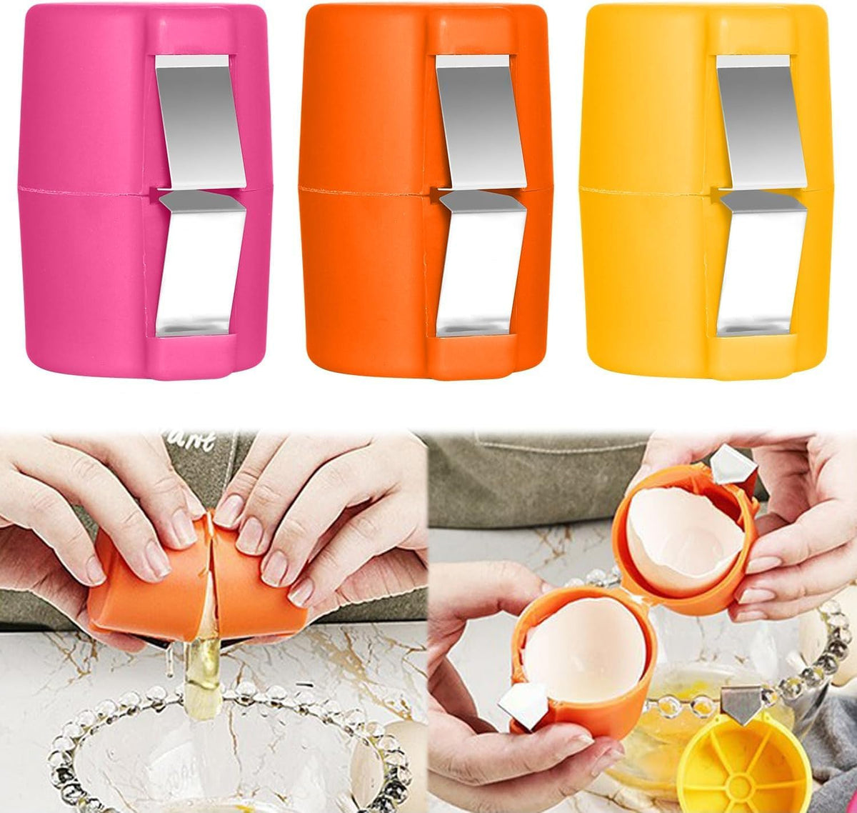 3Pcs Egg Shell Opener, 2025 New Egg Cracker Tool for Raw Eggs, Hard Boiled Egg Peeler Egg Cube Egg Separator Handheld, Stainless Steel Eggshell Breaker Egg Shell Cutter Kitchen Gadgets