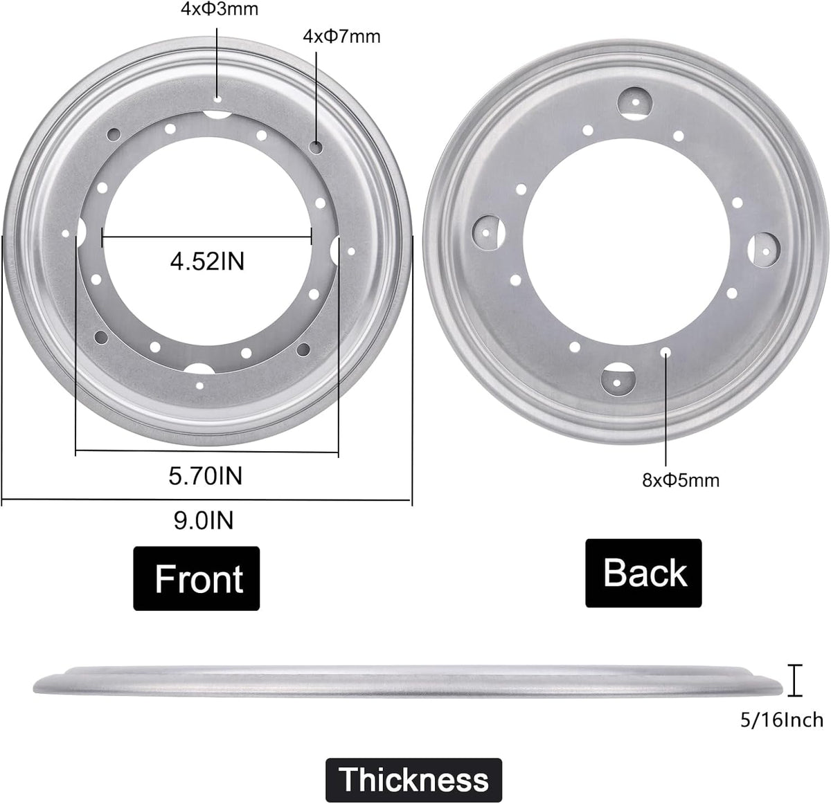 9" Round Lazy Susan Turntable Bearing Plate 5/16”Thick Lazy Susan Hardware, Rotating Swivel Plate with 750 lb Load Capacity, Lazy Susan Turntable Base for Table, Serving Tray, Kitchen