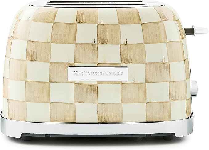 MACKENZIE-CHILDS 2-Slice Toaster, Decorative Toaster for Kitchen, Brown-and-White Mocha Check