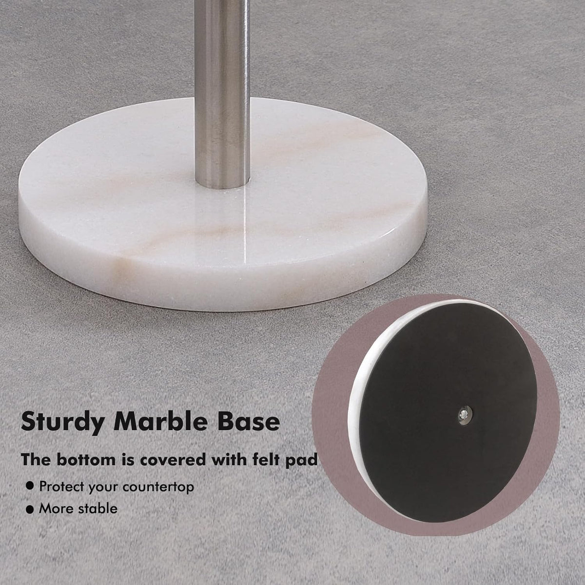 Paper Towel Holder Countertop with Heavy Marble Base, Standing Paper Towel Roll Holder for Kitchen Bathroom, with Weighted Base for One-Handed Operation