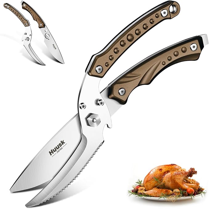 Huusk Poultry Shears Heavy Duty Kitchen Scissors All Purpose for Food Detachable Meat Cutting Scissor Ultra Sharp Cooking Shear for Turkey Chicken Bone Vegetable Bronze