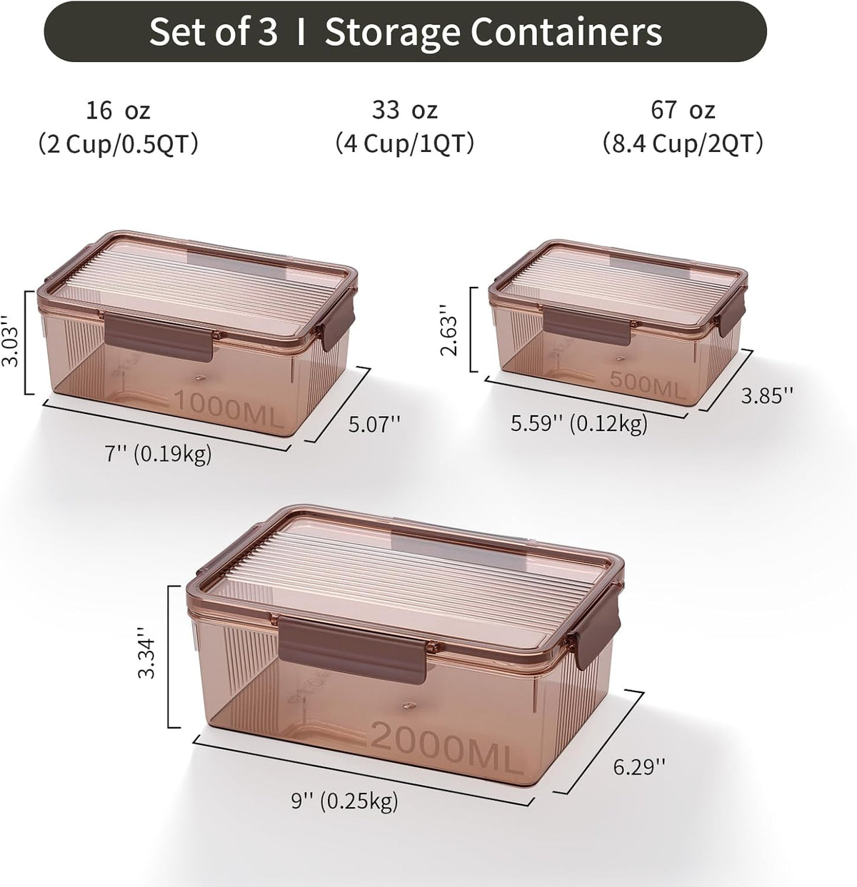 Eclirgan Freezer Storage Containers,Reusable Food Containers Set with BPA Free/Airtight,Clear Food Storage Set with Lock/Lids for Salad/Fruit(0.5/1/2 QT)