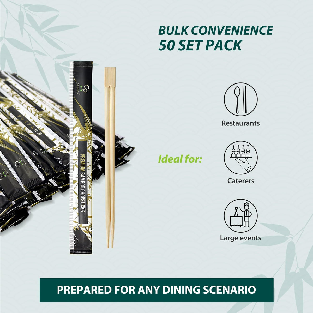 Soeos 500 Disposable Chopsticks Bulk - Natural Wooden Chopsticks & Bamboo Chopstick for Sushi, Takeout, Party - Splinter-Free, Individually Wrapped Single-Use Chopstick (Approx.500 Pairs)