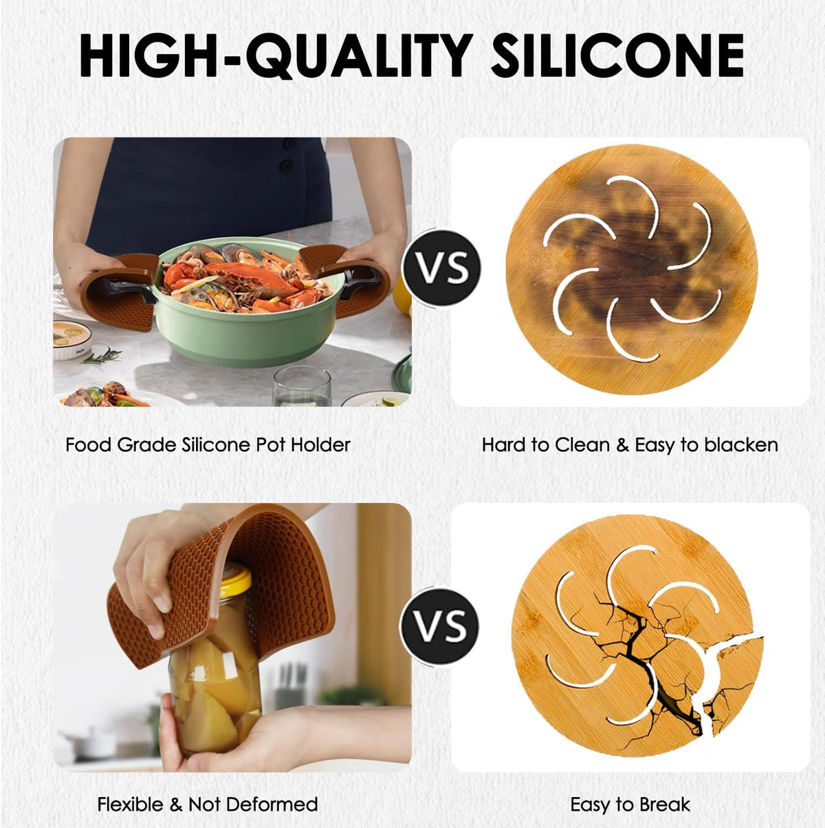 4 Pack Silicone Trivet Mats, Heat Resistant Silicone Hot Pot Holders Hot Pads for Kitchen Countertop, Non-Slip Brown Trivets for Pots and Pans, Hot Plate Mat Coffee Trivet Food Grade Silicone Mat
