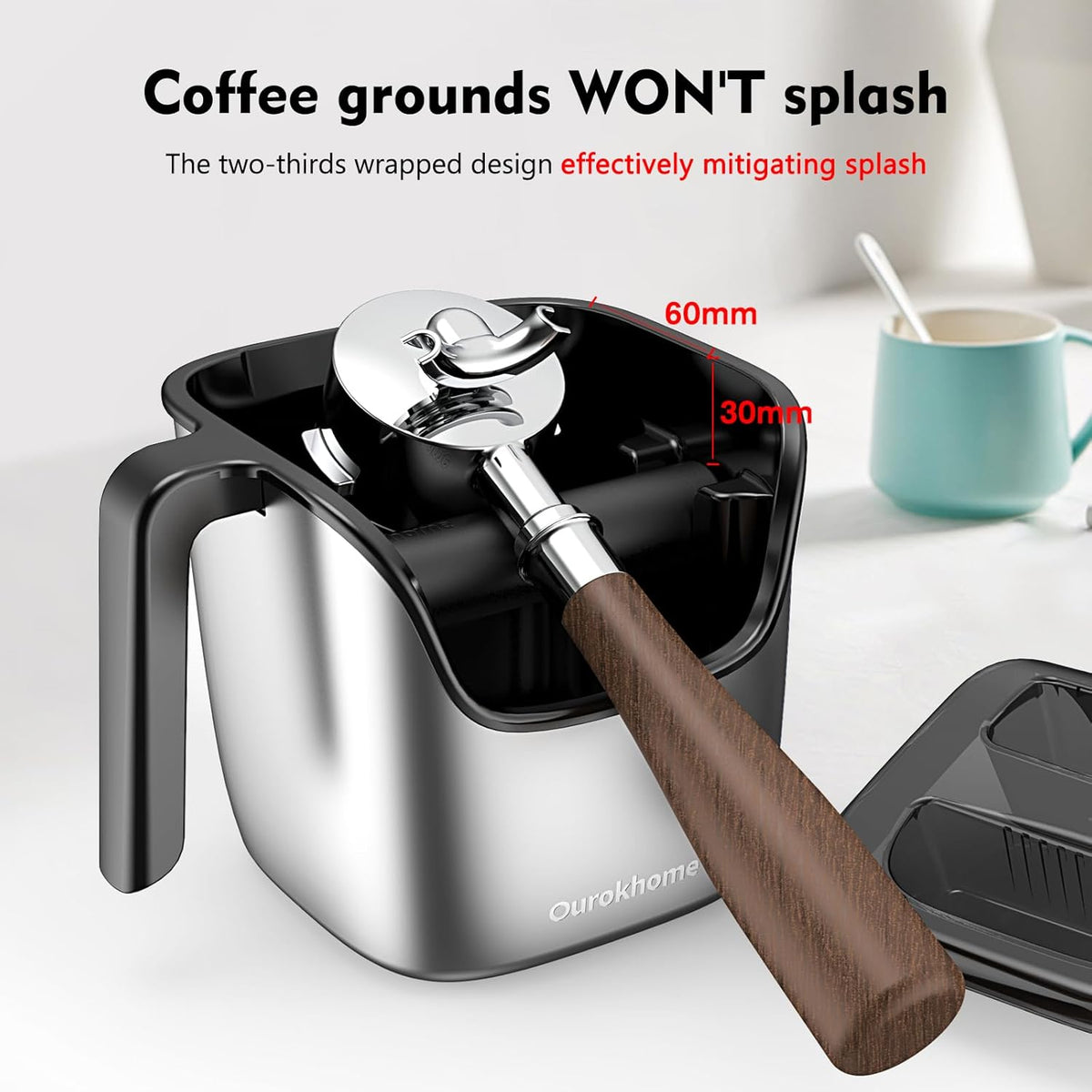 Ourokhome Knock Box Espresso Accessories, The Latest Patented Stainless Steel Espresso Machine Tool for Coffee Ground with Removable Knock Bar, Handle and Lid, Dishwasher safe, 4.8 inch