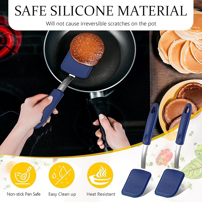 Silicone Cookie Spatula Turner 2 Pack Mini Brownie Spatula Flexible Kitchen Small Silicone Turner for Nonstick Cookware Heat Resistant No Scratch Flipper for Egg Pancake(Blue)