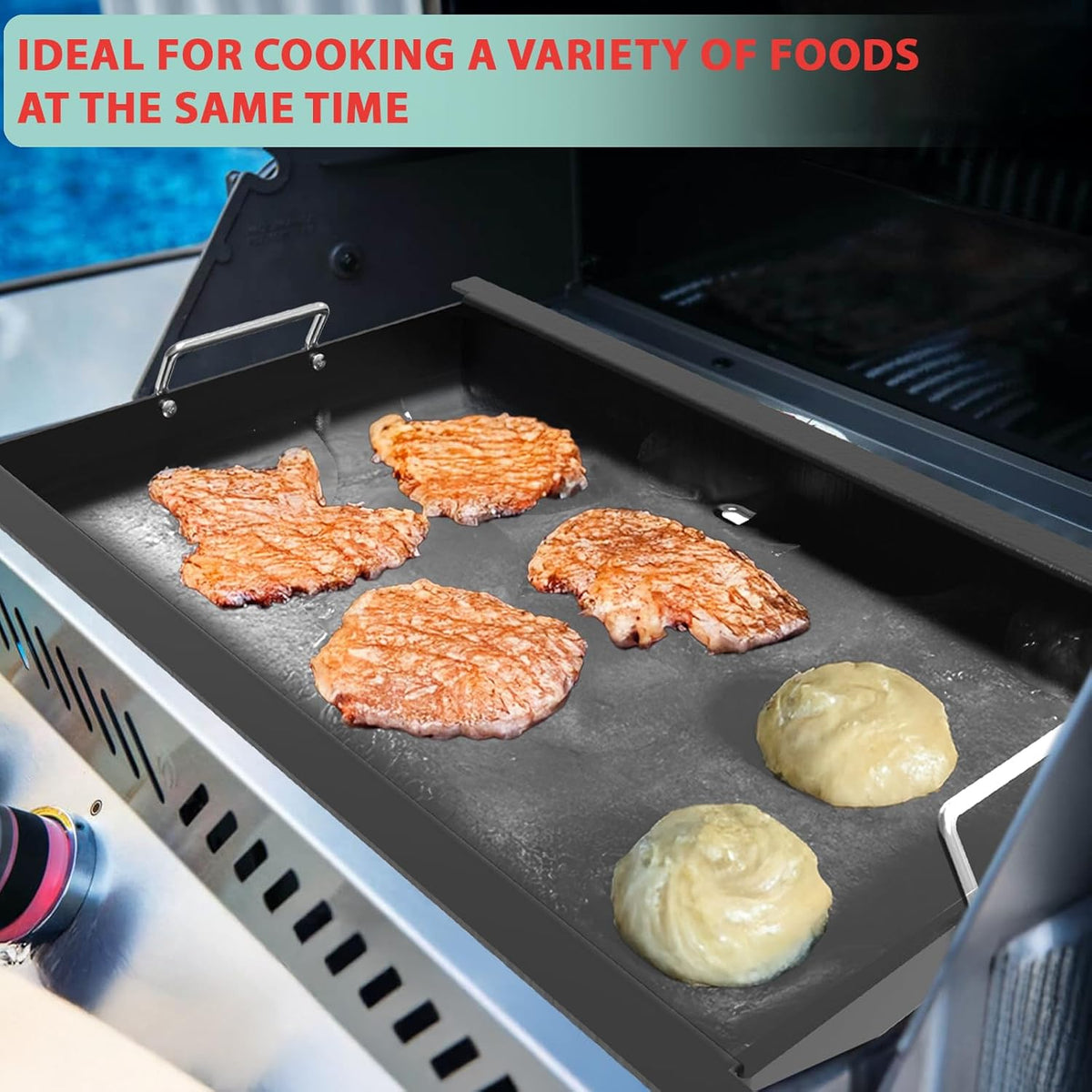 Full Size Griddle Insert for Napoleon Prestige PRO 500, Built-in Prestige 500, P500RBPSS, BIP500RBNSS-3, P500RSIBNK-3, P500, P500N Grills Accessories, Carbon Steel Griddle Plate, 26.3''L X 17.7''W