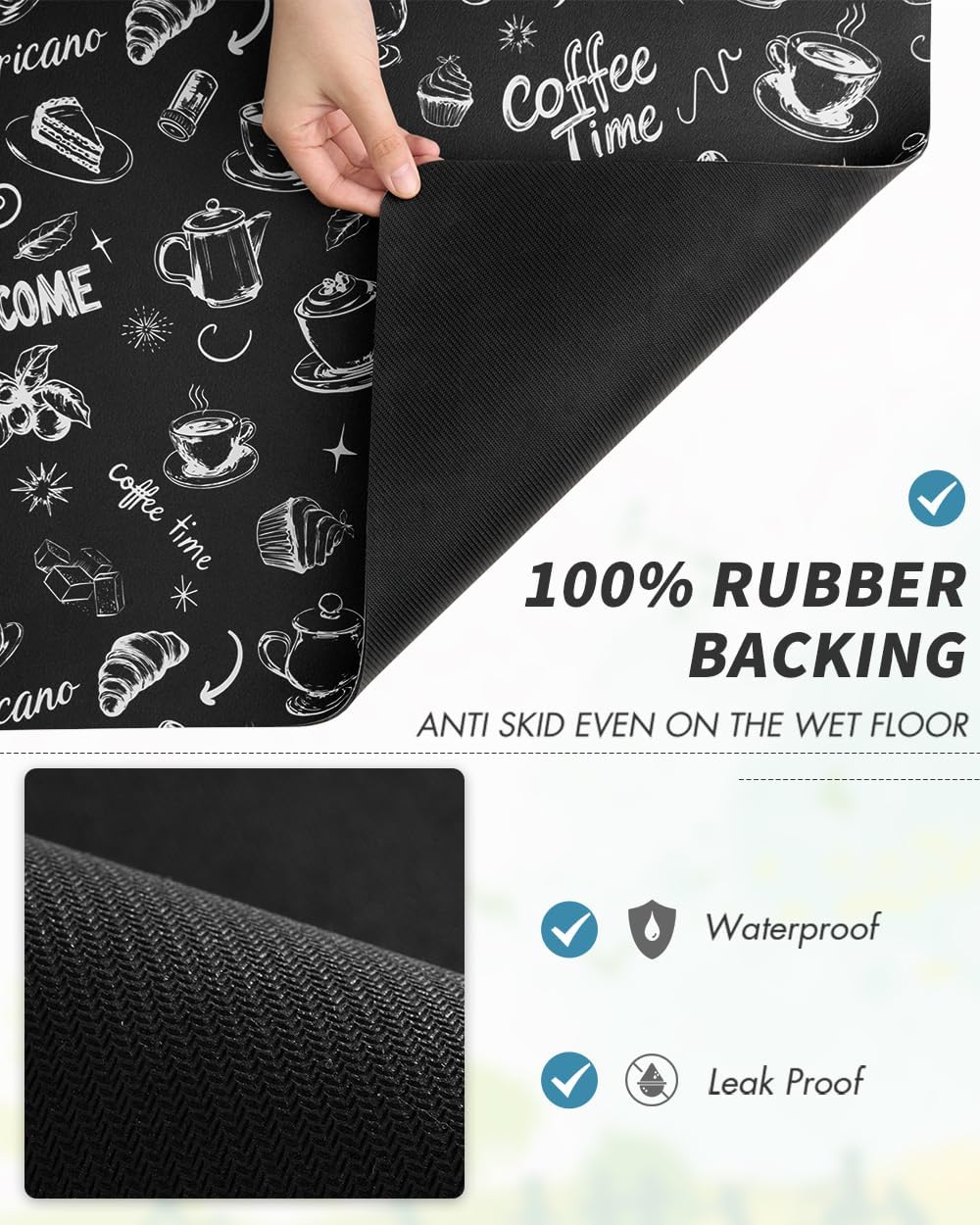 AMOAMI Coffee Mat Hide Stain Rubber Backed Absorbent Dish Drying Mat for Kitchen Counter - Fits Under Coffee Maker & Espresso Machine (12x19,INK)