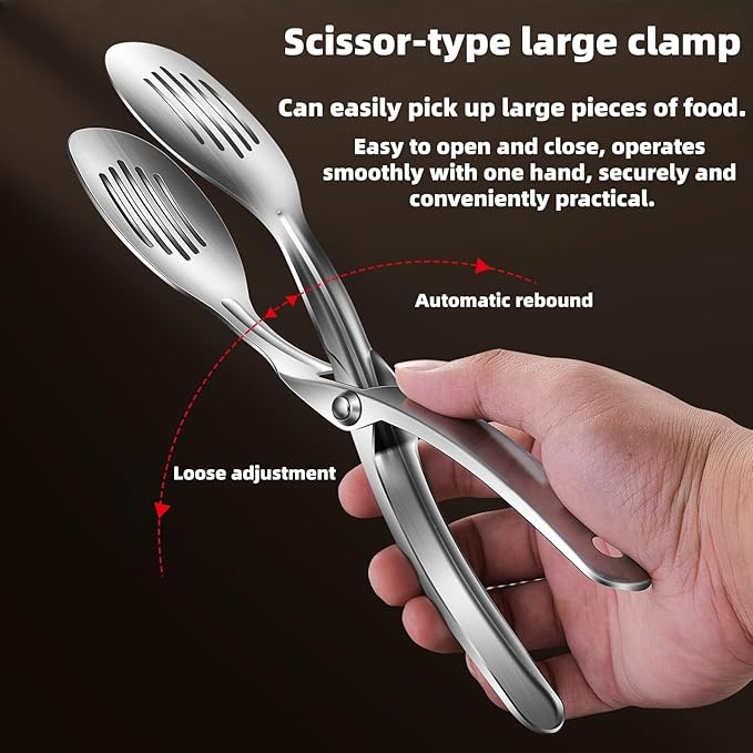 Kitchen Metal Tongs, Heat-Resistant 600°C Stainless Steel Cooking Tongs, Perfect for Food, Steak,Bread,Pizza,Salads and BBQ,Stable Clamping and Flipping Performance.