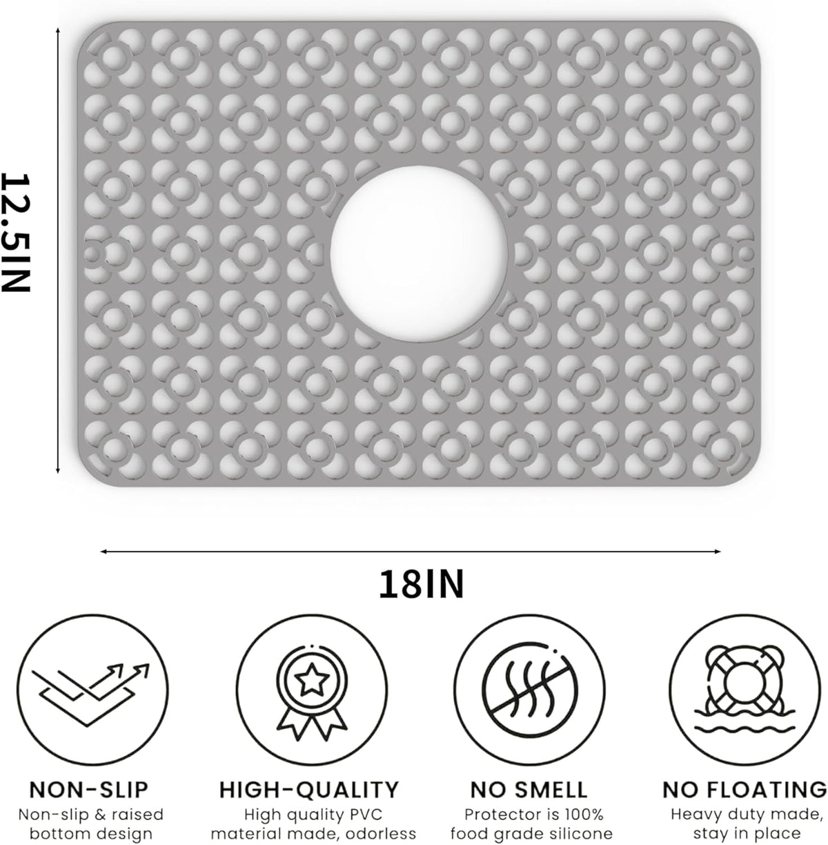 WAFT YEARN Sink Mats Sink Protectors Dish Racks Dishwasher Safe Grid Mats for Kitchen Sink Silicone Protect Sink from Stains Damage Scratches Non Slip Heat Resistant Rust Resistant 18"X12.5" Grey