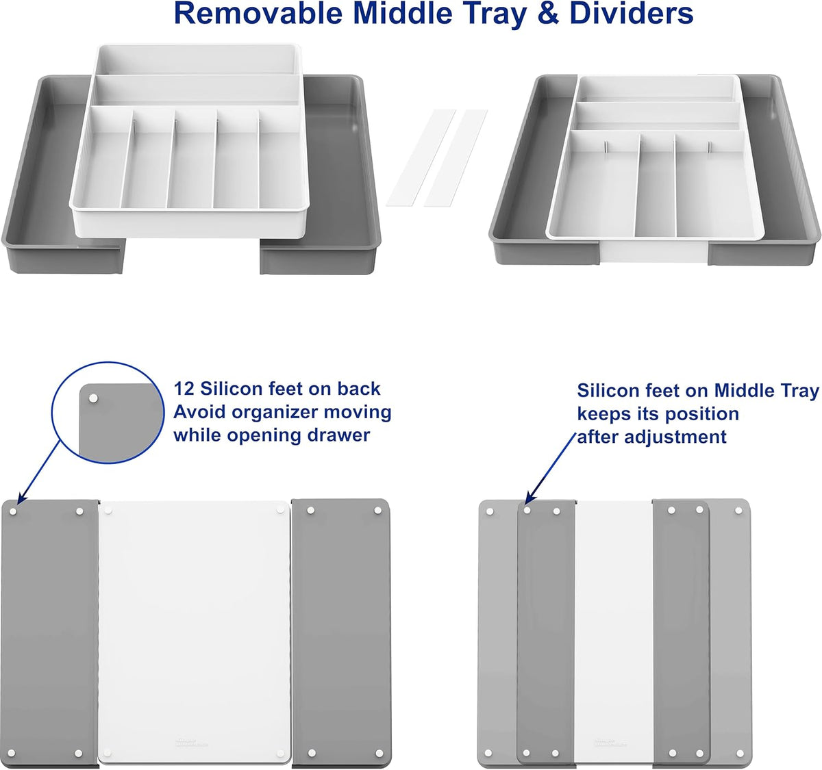 Simple Houseware Expandable Kitchen Drawer Flatware Organizer, Gray/White