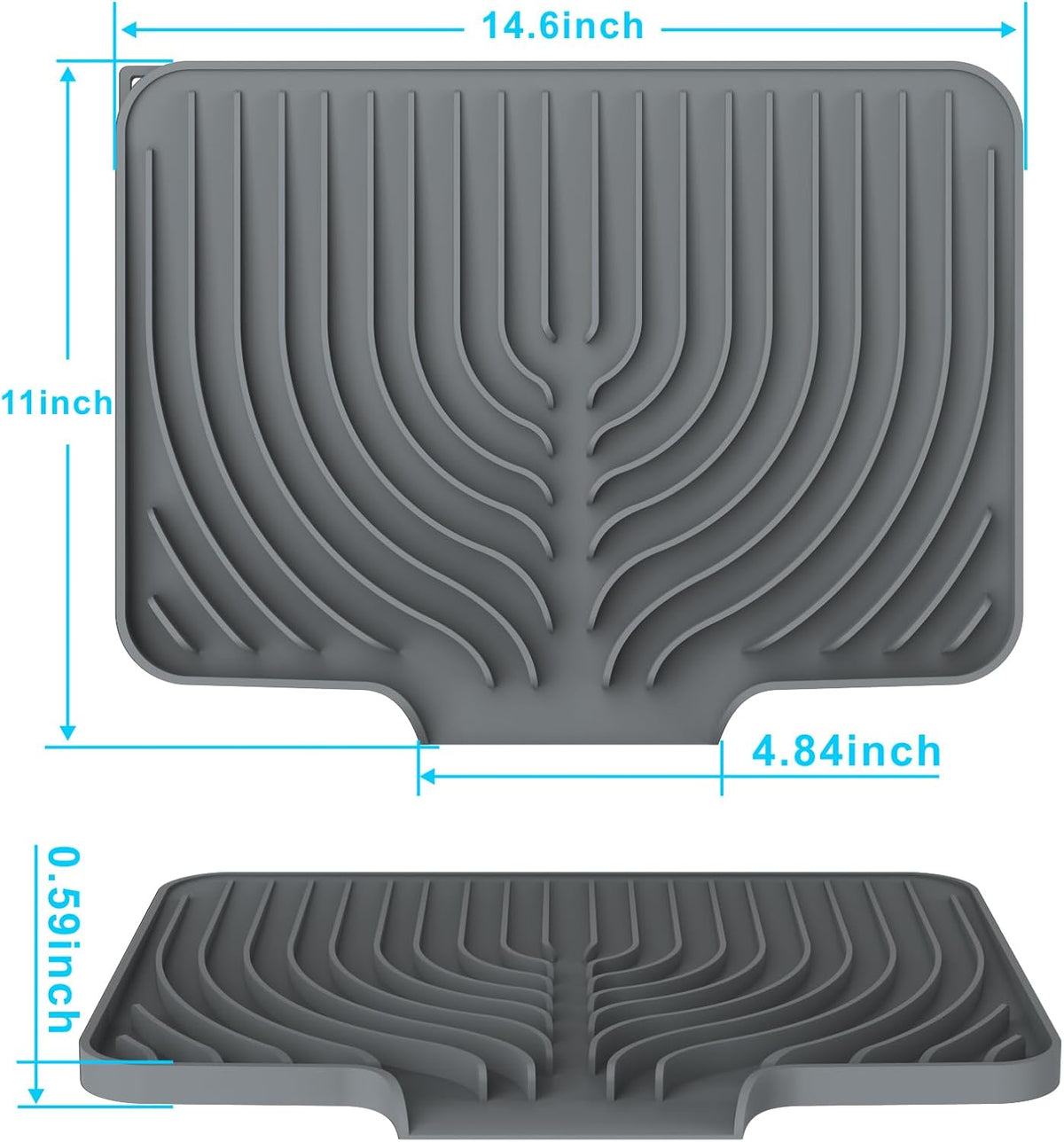 Dish Drying Matt for Kitchen Counter,14.6"×11"Silicone Dry Rack Mat with Built in Drain, Kitchen Dry Mats for Dishes Drying Pad for Counter(gray)