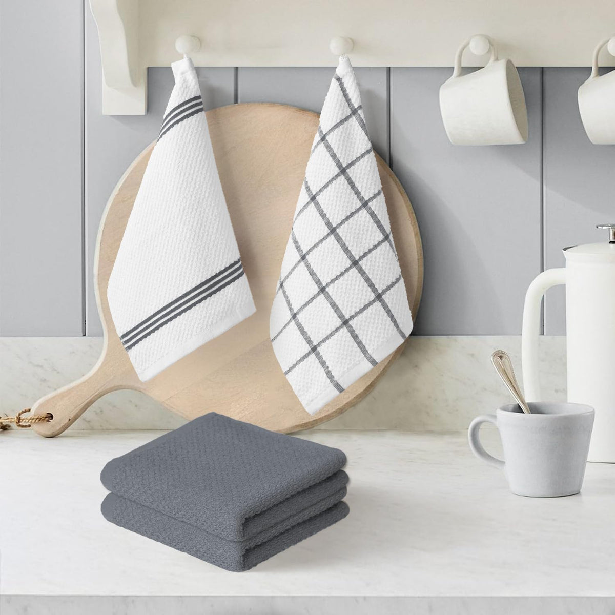 Artoid Mode Ring Spun Cotton Grey Dishcloth Kitchen Towels, 12x12 Inch Ultra Soft Absorbent Quick Drying Household Cleaning Kitchen Rags Set of 6