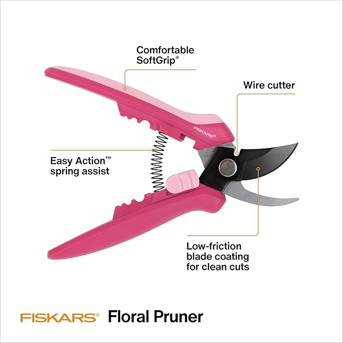 Fiskars Floral Pruning Shears, Gardening Gifts for Women, Plant Cutting Scissors for Deadheading, Rose Petal Pink