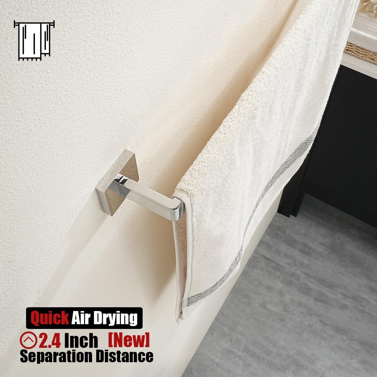 JQK Polished Towel Bar, Rounded Edges 26.41 Inch Towel Rack, 304 Stainless Steel Bathroom Wall Mount, Useable Length 24 Inch, TB250L24-CH