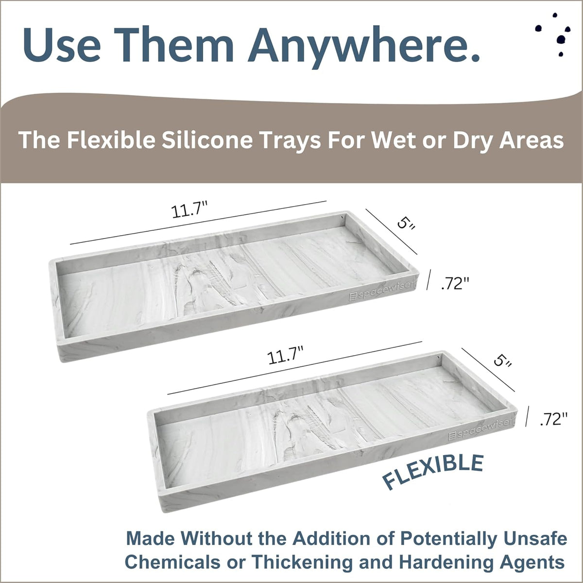 Countertop and Vanity Tray - 2 PC Large 11.7" Silicone Bathroom Trays, Counter Organizer, Dish Soap Sponge Holder Kitchen Sink Tray Organizer, Sink Caddy Toothbrush Key Kitchen Soap Trays